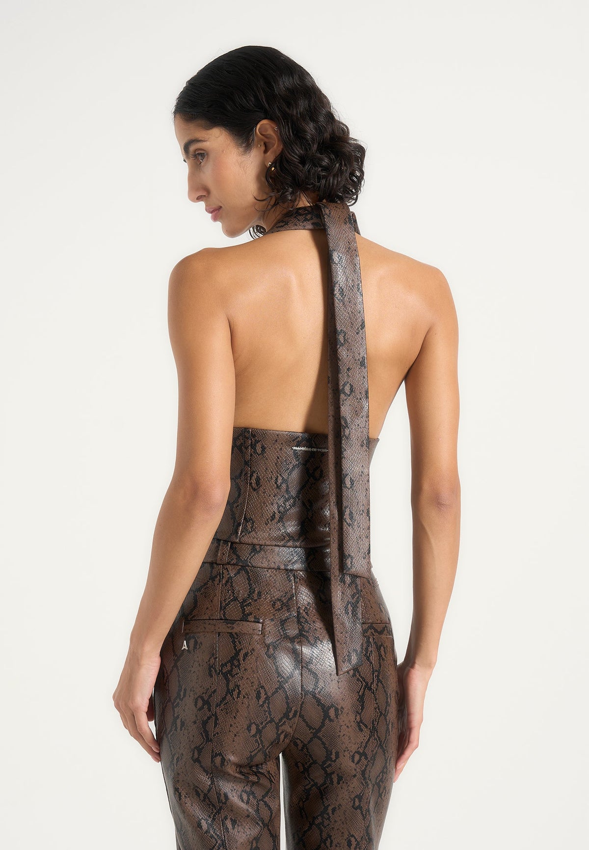Sloane - Python Halter Corset Top - Brown