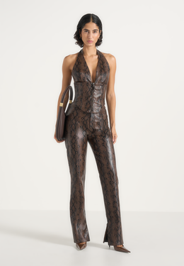 Sloane - Python Halter Corset Top - Brown