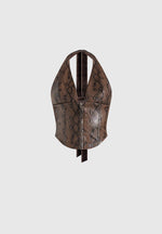 Sloane - Python Halterneck Corset Top - Brown