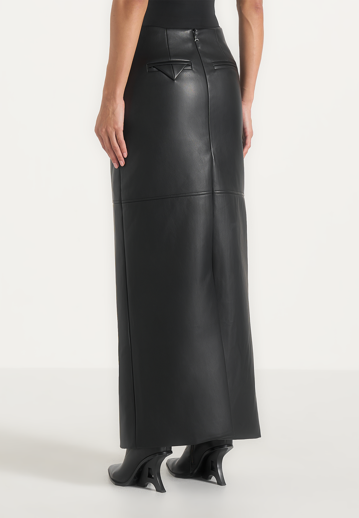 Stevie - Smooth Leather Maxi Skirt - Black