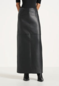 Stevie - Smooth Leather Maxi Skirt - Black