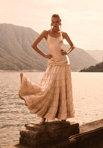 Naomi - Cami Satin Tiered Belted Maxi Dress - Champagne