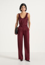 Julie - Satin Twin Pleat Trousers - Wine Red