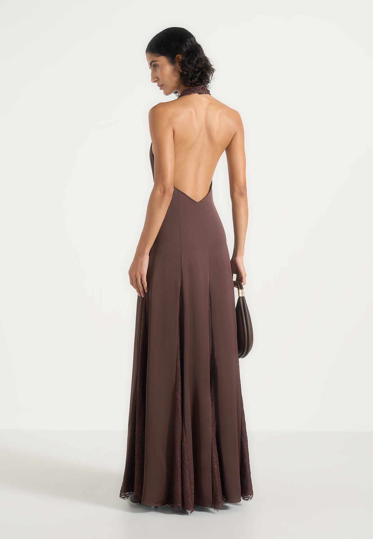 Dionne - Plunge Lace Panel Maxi Gown - Brown