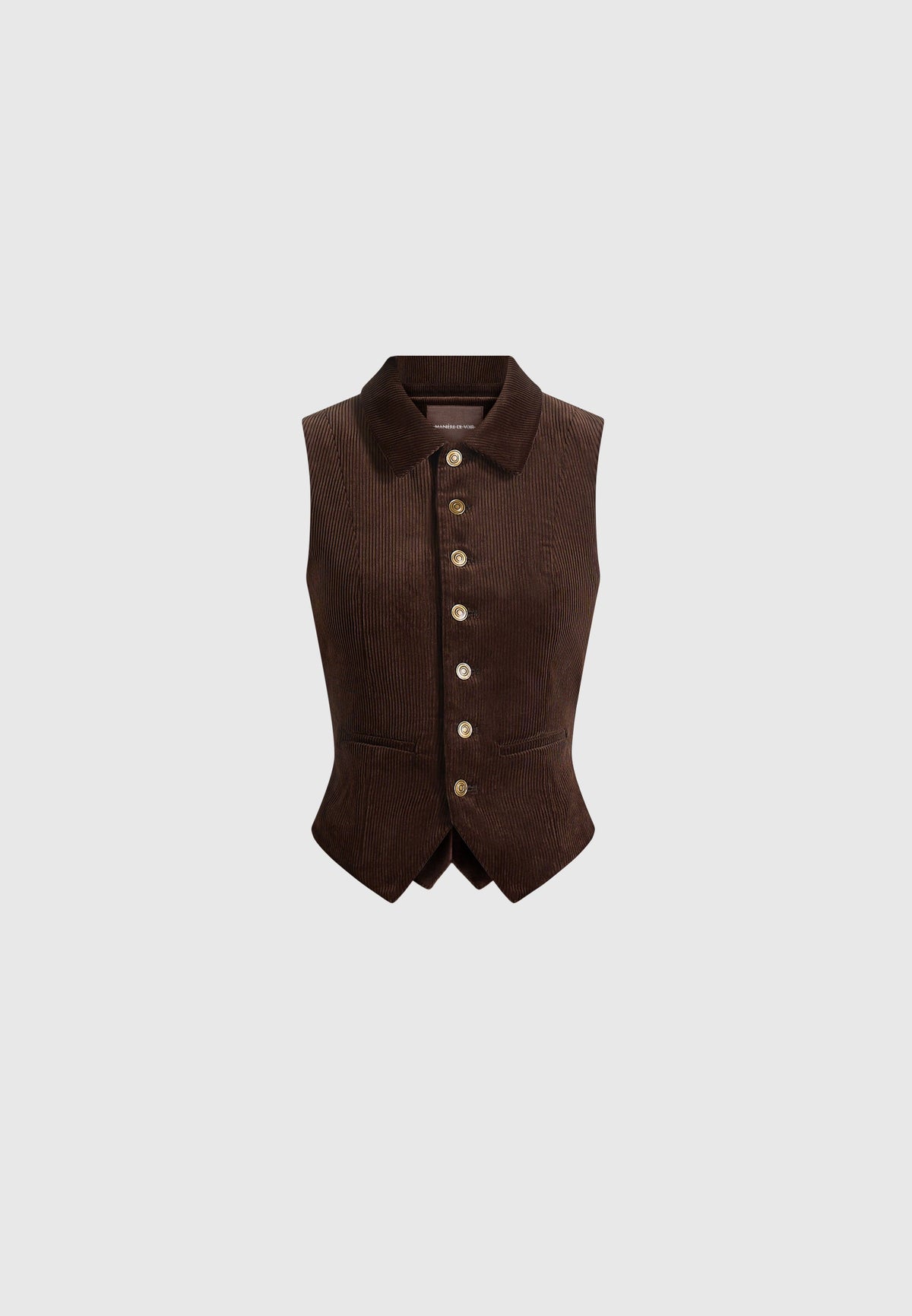 Nancy - Corduroy Cinched Collar Waistcoat - Brown