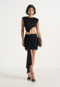 Pia - Draped Hardware Mini Dress - Black