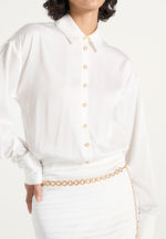 Milena - Chain Belt Ruched Shirt Mini Dress - White