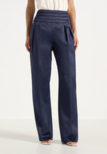 Fallon - Pleated Waistband Straight Leg Trousers - Navy