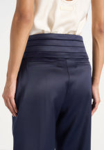 Fallon - Pleated Waistband Straight Leg Trousers - Navy