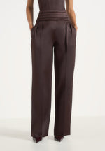 Fallon - Pleated Waistband Straight Leg Trousers - Brown