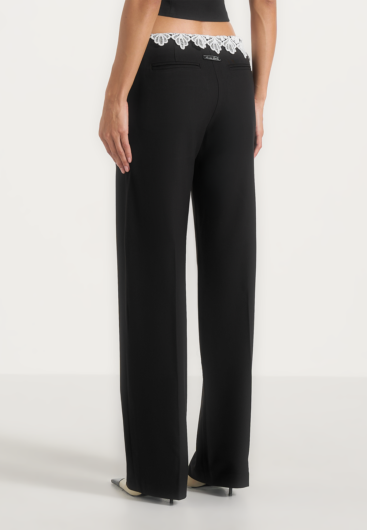 Jocelyn - Lace Waistband Tailored Wool-Blend Trousers - Black