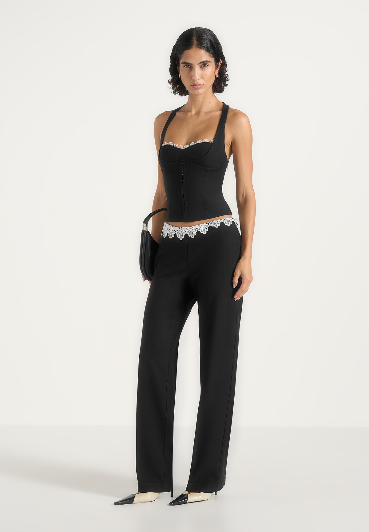 Jocelyn - Lace Waistband Tailored Wool-Blend Trousers - Black