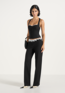 Jocelyn - Lace Waistband Tailored Wool-Blend Trousers - Black