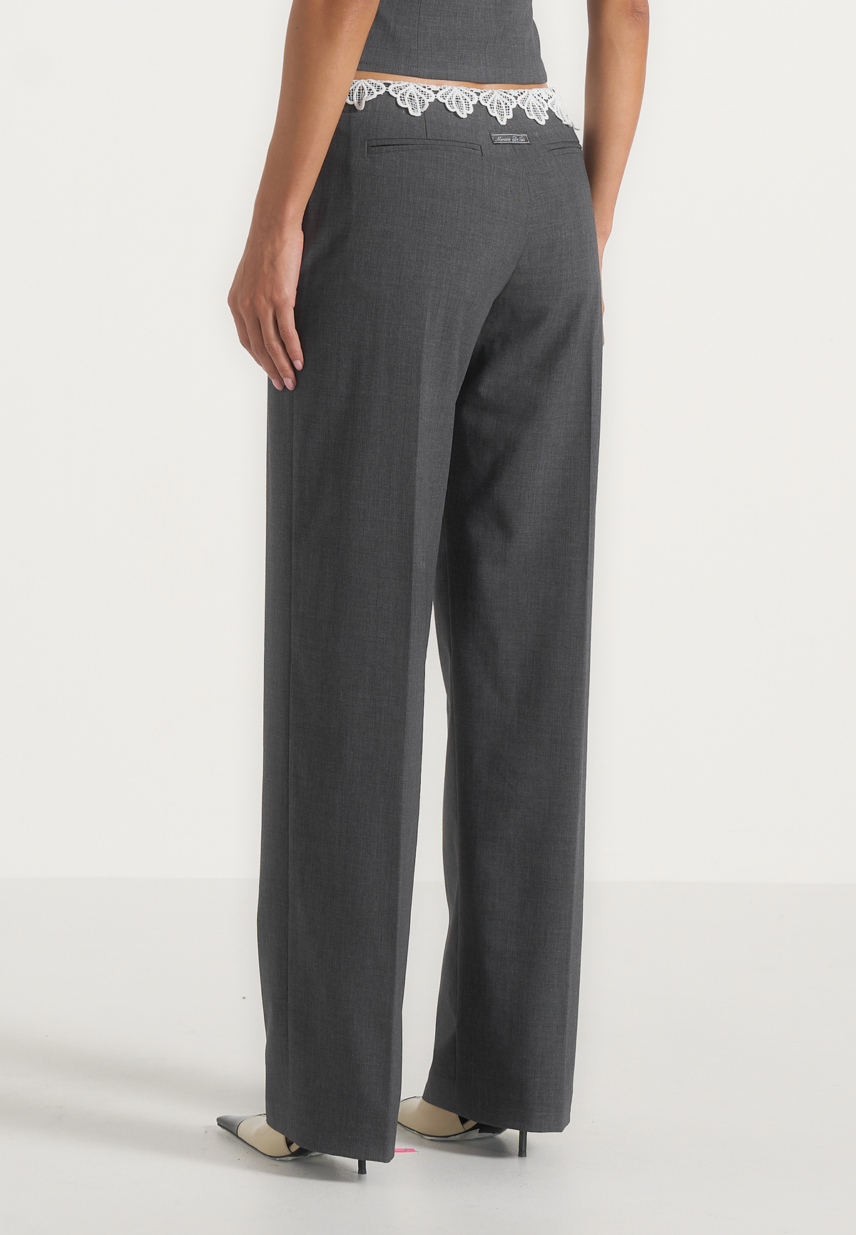 Jocelyn - Lace Waistband Tailored Wool-Blend Trousers - Grey
