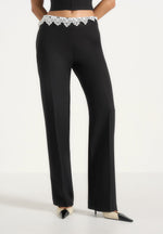 Jocelyn - Lace Waistband Tailored Wool-Blend Trousers - Black