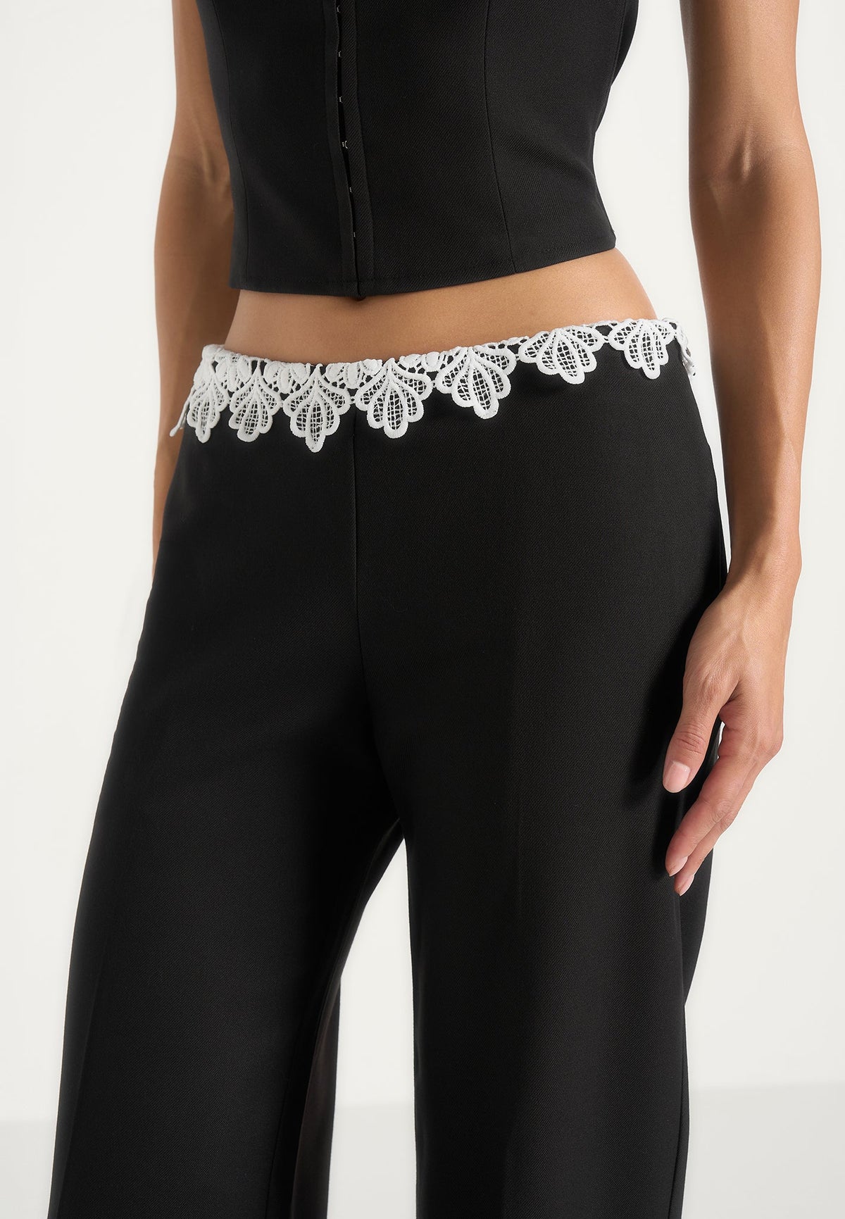 Jocelyn - Lace Waistband Tailored Wool-Blend Trousers - Black