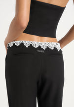 Jocelyn - Lace Waistband Tailored Wool-Blend Trousers - Black