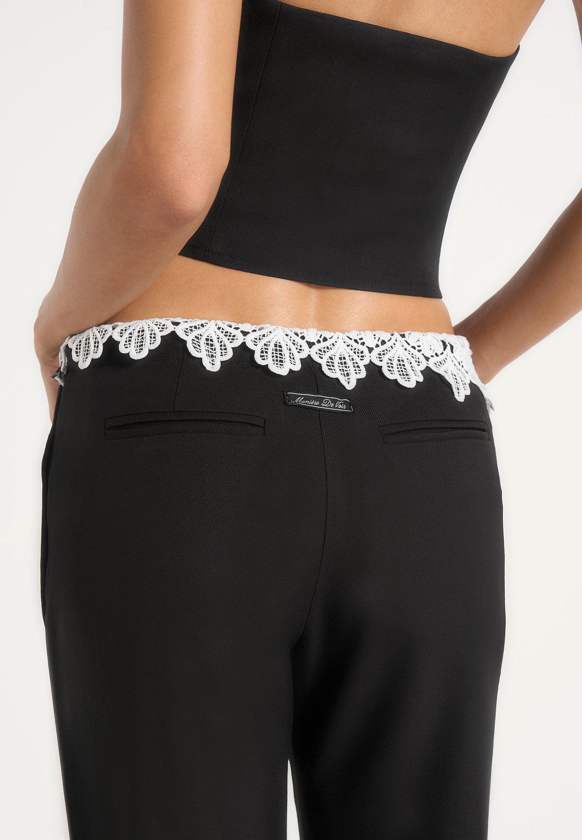 Jocelyn - Lace Waistband Tailored Wool-Blend Trousers - Black