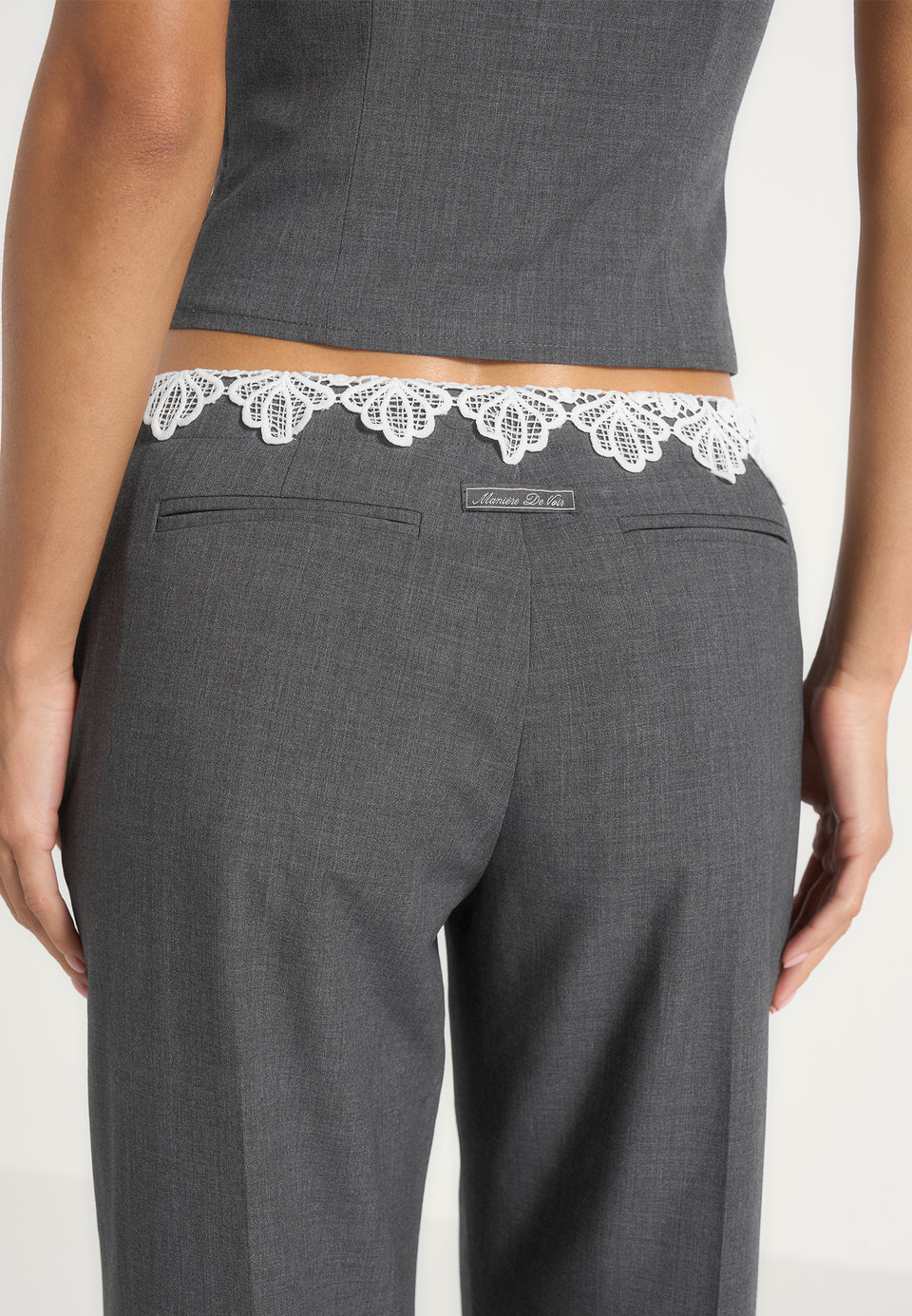 Jocelyn - Lace Waistband Tailored Wool-Blend Trousers - Grey