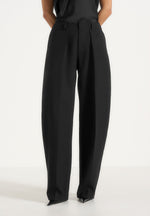 Kylie - Barrel Leg Press Crease Wool-Blend Trousers - Black
