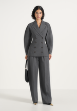 Kylie - Barrel Leg Press Crease Wool-Blend Trousers - Grey