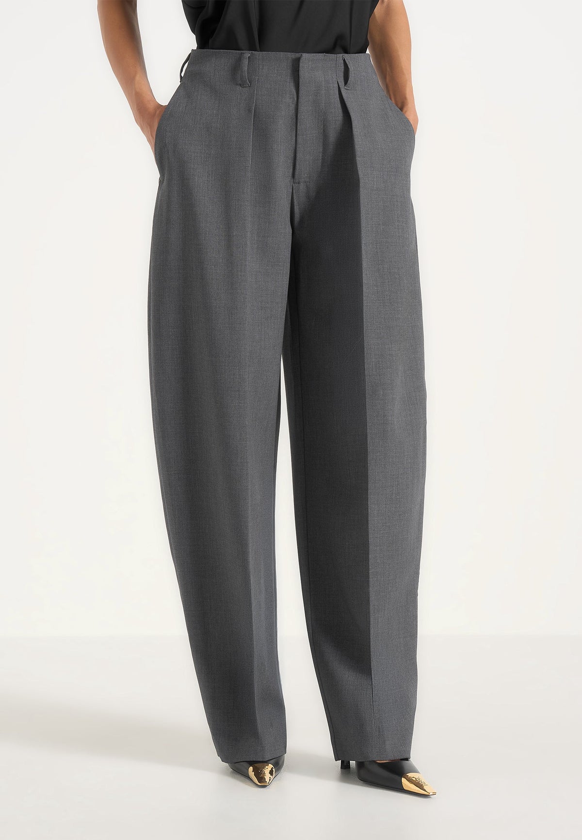Kylie - Barrel Leg Press Crease Wool-Blend Trousers - Grey