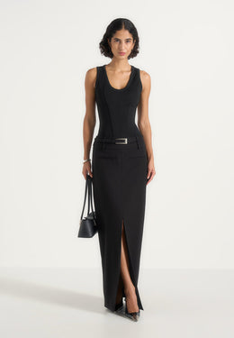 Larissa - Tailored Wool-Blend Maxi Pencil Skirt - Black