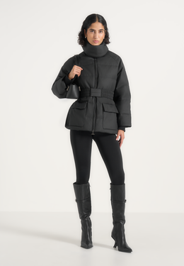 Kaia - Belted Puffer Jacket - Black