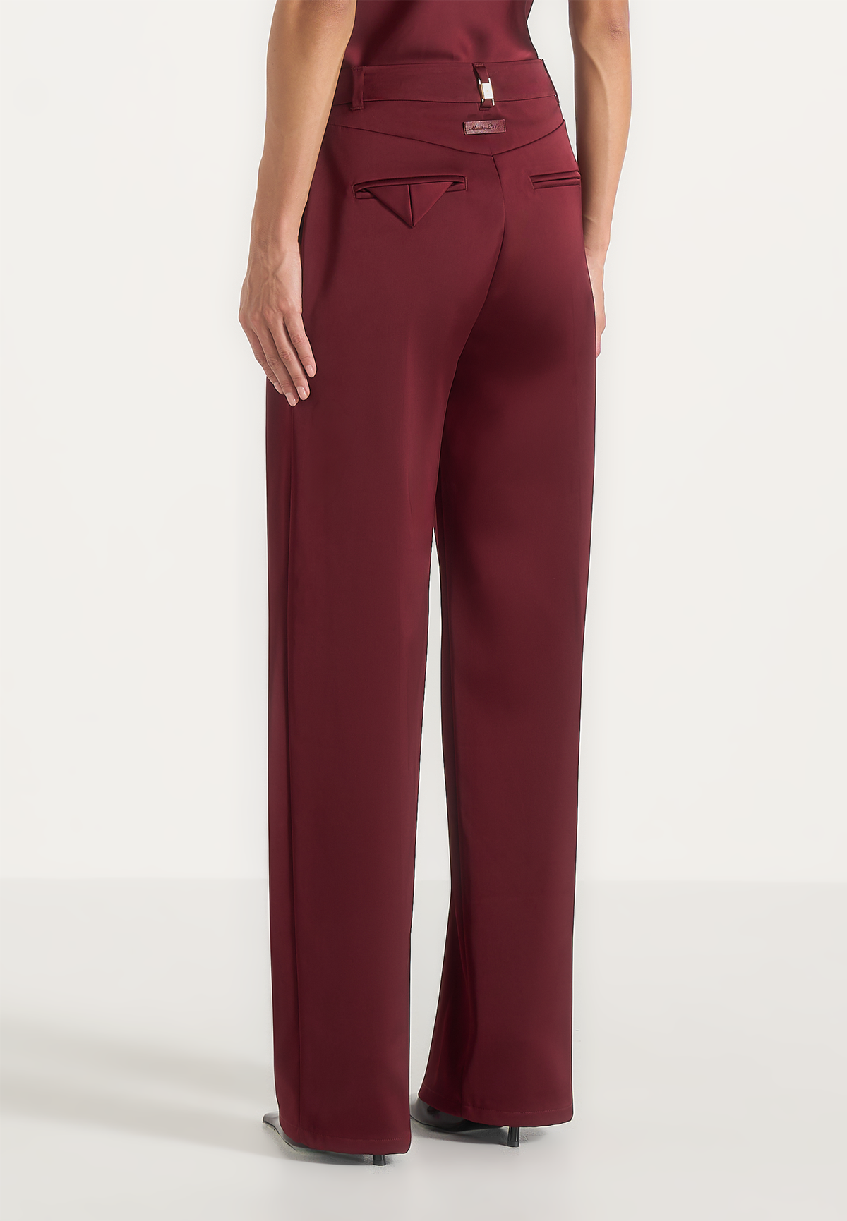 Julie - Satin Twin Pleat Trousers - Wine Red