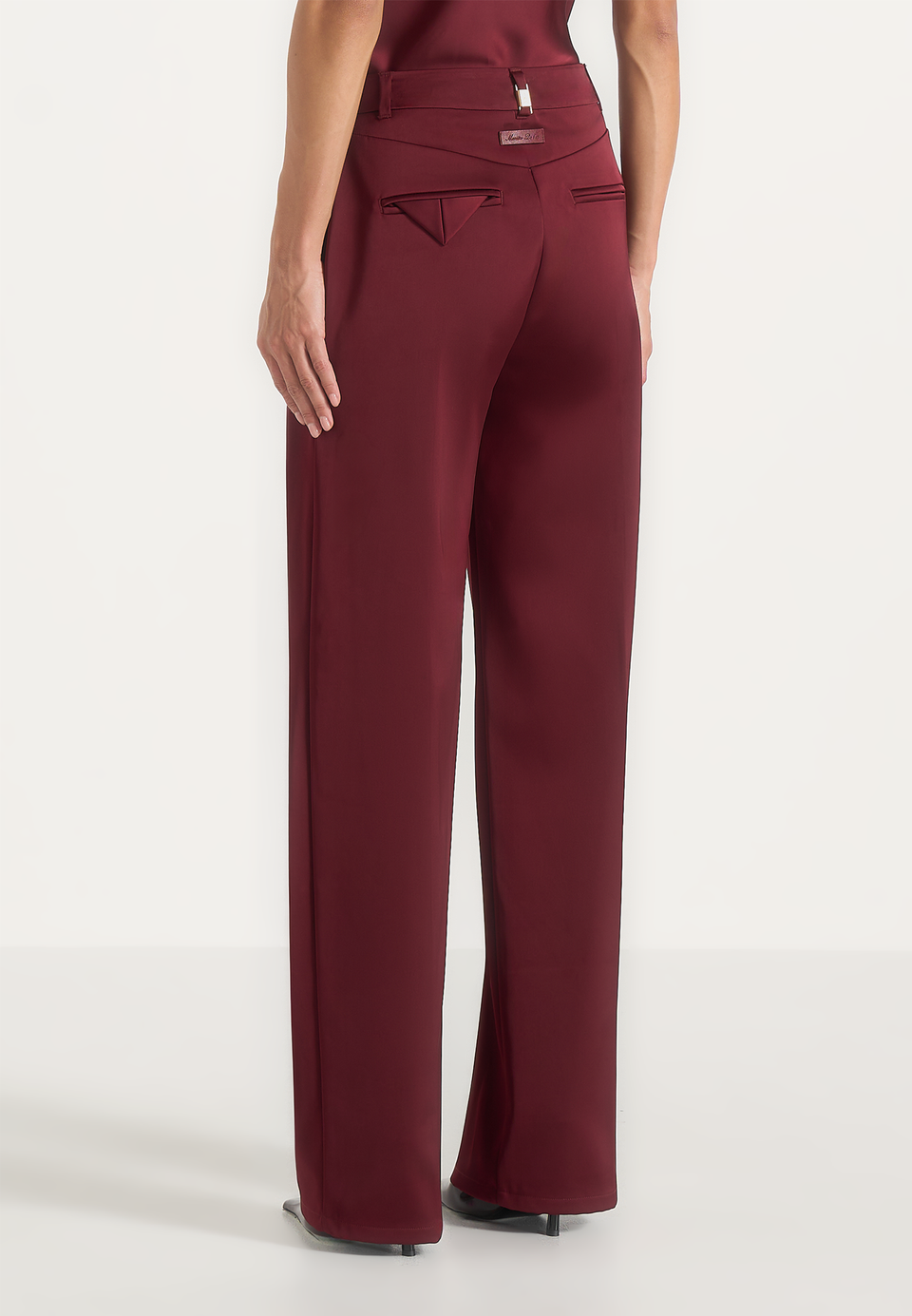 Julie - Satin Twin Pleat Trousers - Wine Red