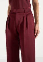 Julie - Satin Twin Pleat Trousers - Wine Red