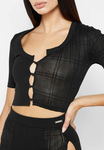 Bandage & Mesh Asymmetric Crop Top - Black