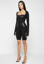 pleated-vegan-leather-bandage-playsuit-black