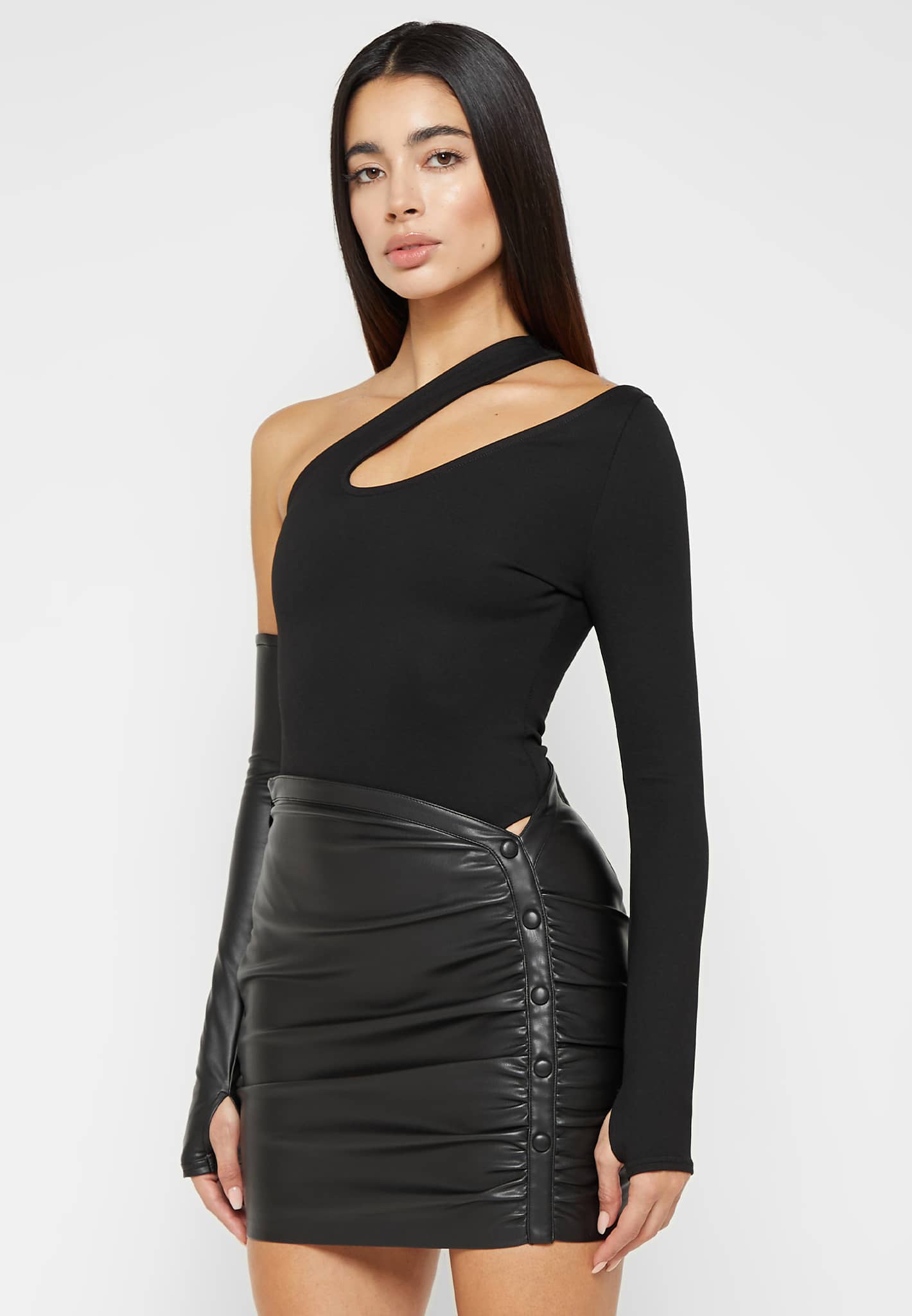 asymmetric-bodysuit-with-vegan-leather-sleeve-black