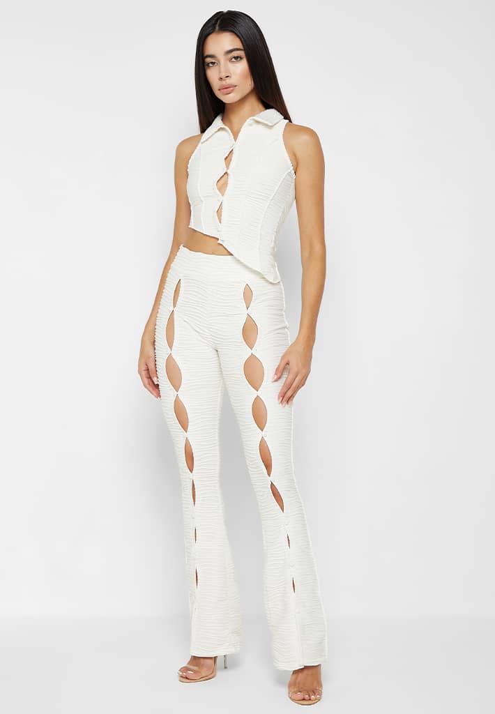 White mesh lace up hot sale pants