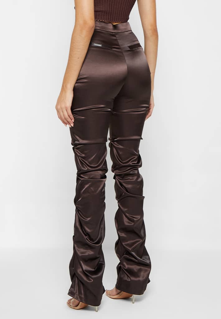 Pantalon à clapet en satin - brun