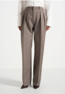 Julie - Pinstripe Tailored Pants - Taupe