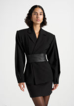 marie-twist-sleeve-wool-blazer-with-belt-black