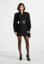 marie-twist-sleeve-wool-blazer-with-belt-black