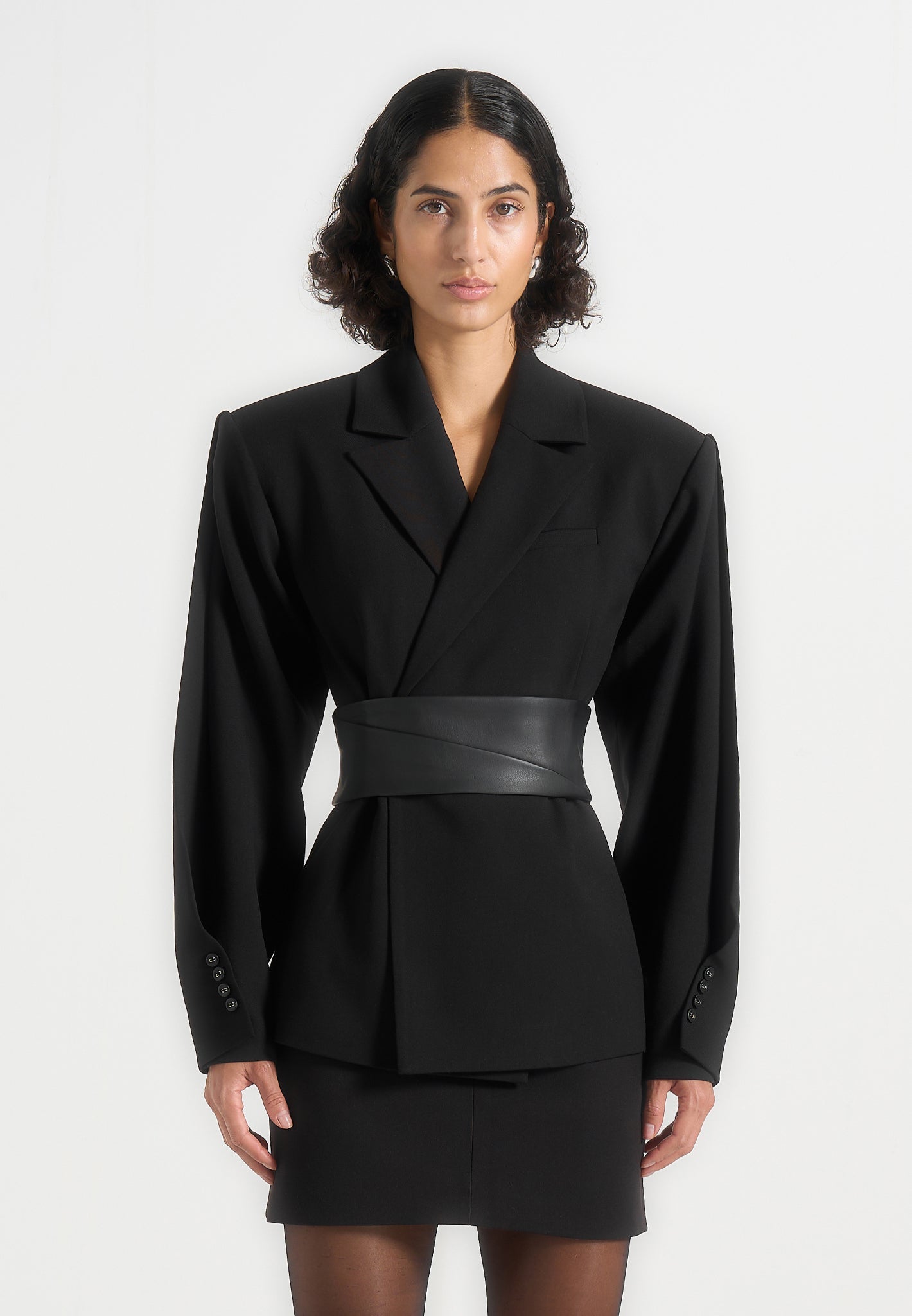 marie-twist-sleeve-wool-blazer-with-belt-black