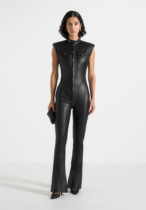 Annette - Leather Jumpsuit - Black