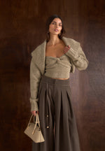 Emya - 2-in-1 Knit Shrug With Twisted Bandeau Top - Taupe