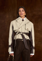 Lelia - Cropped Gabardine Trench Coat With Belt - Beige/Brown