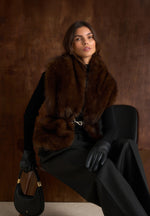 lira-fur-gilet-with-belt-dark-brown