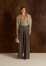 Emya - 2-in-1 Knit Shrug With Twisted Bandeau Top - Taupe