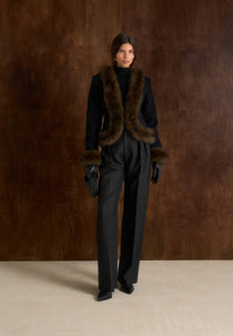 Lina - Sculpted Wool & Fur Trim Jacket - Black
