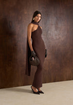Laya - Asymmetric Knit Midaxi Dress With Scarf - Brown