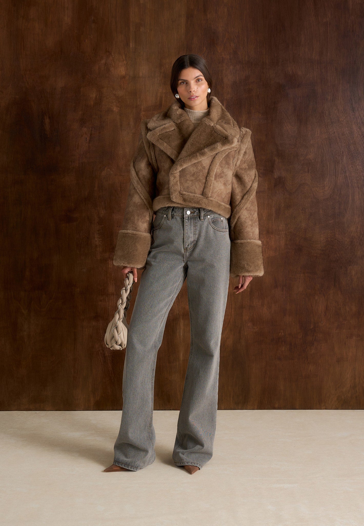 Kena - Vintage Leather & Plush 2-in-1 Gilet Jacket - Taupe