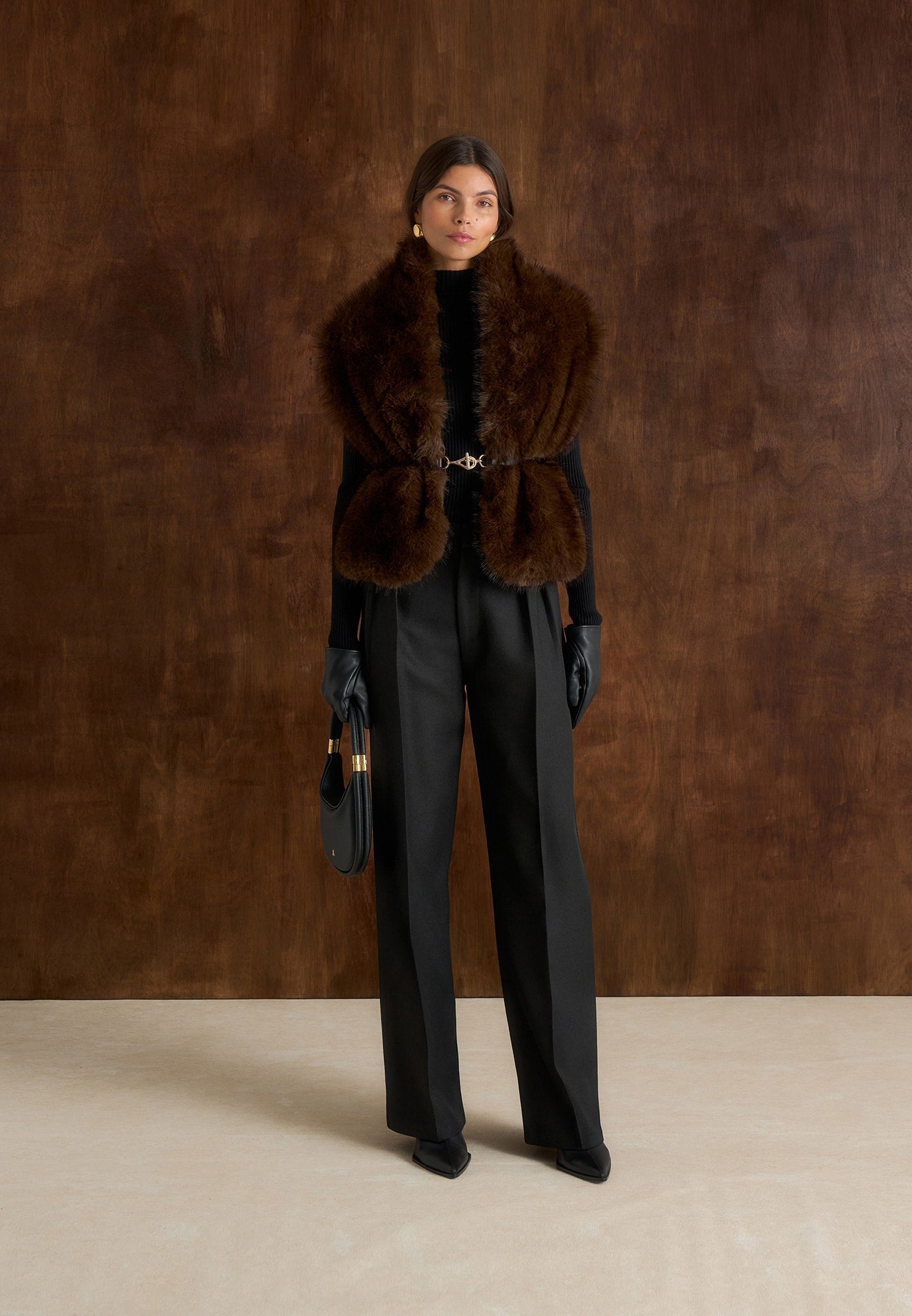 lira-fur-gilet-with-belt-dark-brown