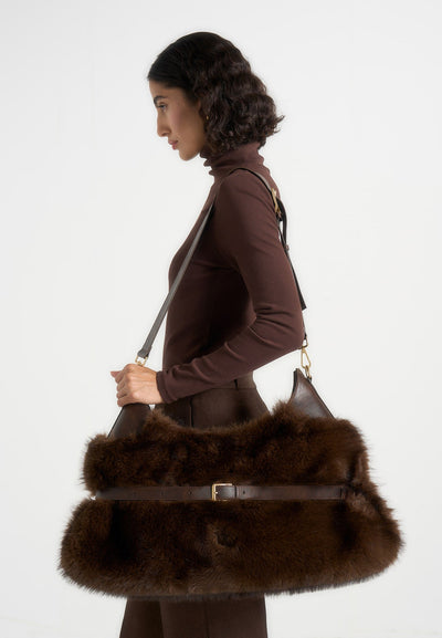 Cali - Fur Duffel Bag  - Brown